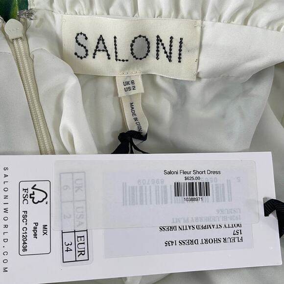 Saloni Fleur Silk Floral Mini Dress in Dotty Stamped Blueberry Size 2 - Picture 8 of 9